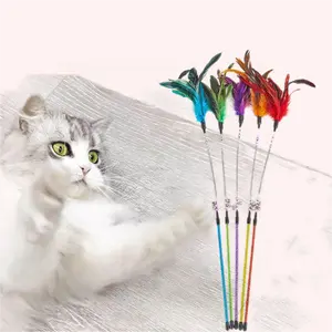 Toptan Pet kedi tüy bahar sopa Teaser yavru interaktif çan değnek oyuncak oynarken