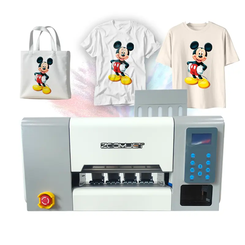 Zoomjet Nieuwe Technologie 30Cm Kleine Dtf Printer Met Poeder Schudmachine T-Shirt Voor Kleding Afdrukken