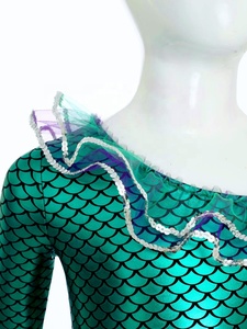 Maillot de Gimnasia Metálico con Escamas de Sirena para Niñas, Asimétrico de Una Manga, con Volantes de Malla, Peplum y Ribete Brillante, Personalizado para Competición - Product Image 3