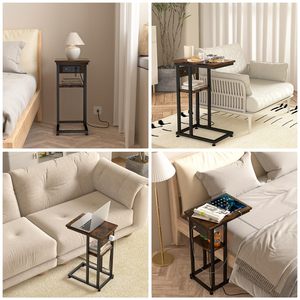 Tavolino Moderno Personalizzato in Legno Massello Ecologico con Stazione di Ricarica, Tavolino a C, Tavolino Porta <span class=keywords><strong>TV</strong></span>, Tavolino da Divano per Spazi Ridotti - Product Image 6