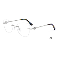 Temples de lunettes optiques à monture papillon sans monture en métal nouvellement conçus avec un design de mode en forme de coeur