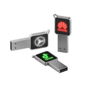 Брелок usb флеш-накопитель металлический ключ в форме usb Светодиодный светящийся Логотип для автомобиля