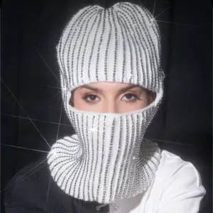 Wholesale High Quality Winter Warm Skimask Party Sequin Shiny Sparkling Glitter Knitted Acrylic Ski Balaclava Mask For Women