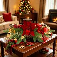 Couronne de Noël avec poinsettia rouge, verdure de pin et boules décoratives, 21,7 pouces, pour centre de table, vente en gros