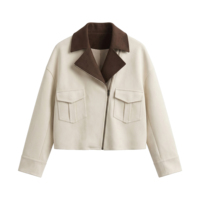 Chaqueta Corta de Lana para Mujer con Logotipo Personalizado OEM ODM, Cuello de Ante, Etiqueta Privada, Chaqueta Utilitaria con Cierre, Fabricante Mayorista