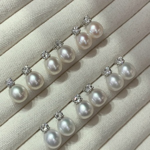 Classic Minimalist Diana Style S925 Sterling <b>Silver</b> <b>Stud</b> <b>Earrings</b> With Glossy Natural Aurora Freshwater Pearl Inlaid Clear Topaz - Product Image 6