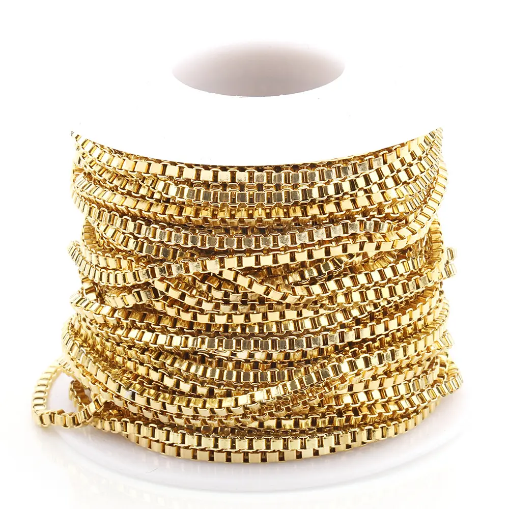 Stainless Steel 18K Gold Plated Link Chain Roll Meter Bulk Wholesale Box Chains for Jewelry Making Necklace Bag Accessory DIY