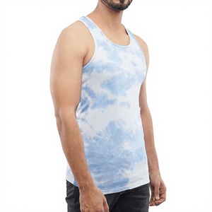 Men's O-<b>Neck</b> Tie Dye Tank Top 100% Cotton Knitted Casual Breathable Streetwear Fitness Wear - Product Image 6
