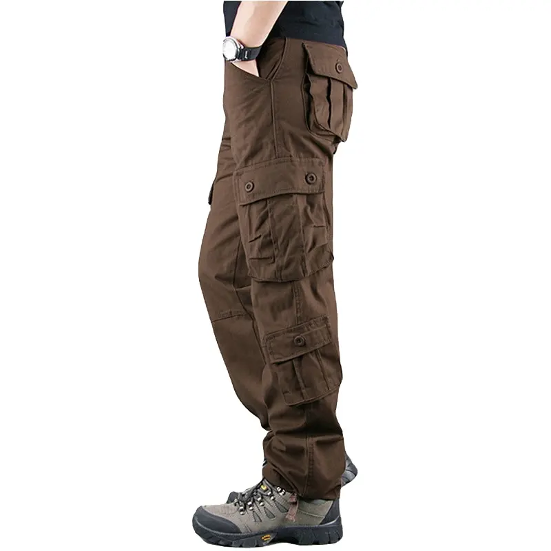 casual overalls straight leg pants plus size cargo pants adjustable string hiking pants with Eight pocket for men