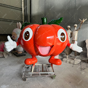 Sculpture de citrouille de dessin animé en fibre de verre, figurine décorative d'extérieur, support au sol, faite à la main - Product Image 1