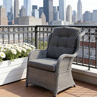 Fauteuil de balcon et terrasse de style campagnard américain avec dossier, chaise longue pour personnes âgées, en rotin, imperméable, résistant aux UV, canapé d'extérieur mobile