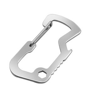 Mousqueton en acier inoxydable avec anneau en D, multi-outils, ouvre-bouteille, porte-clés, équipement de survie en plein air - Product Image 1
