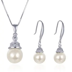 925 Sterling Silver Freshwater Cultured Pearl Jewelry Necklace Earrings Set for Women White Pearl Bridal Wedding Jewelry Sets