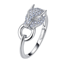 Bague de déclaration de luxe en argent sterling S925 plaqué rhodium avec moissanite pavée intégrale 0,54 CTW, motif tête de léopard, fabrication ODM/OEM