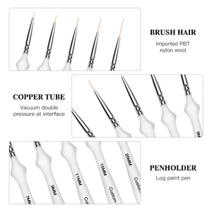 Fuumuui-Juego de pinceles para manicura, Set de 5 pinceles para pulir <span class=keywords><strong>uñas</strong></span> con mango acrílico transparente mate personalizado, delineador fino para pintura artística, <span class=keywords><strong>2021</strong></span> - Product Image 4