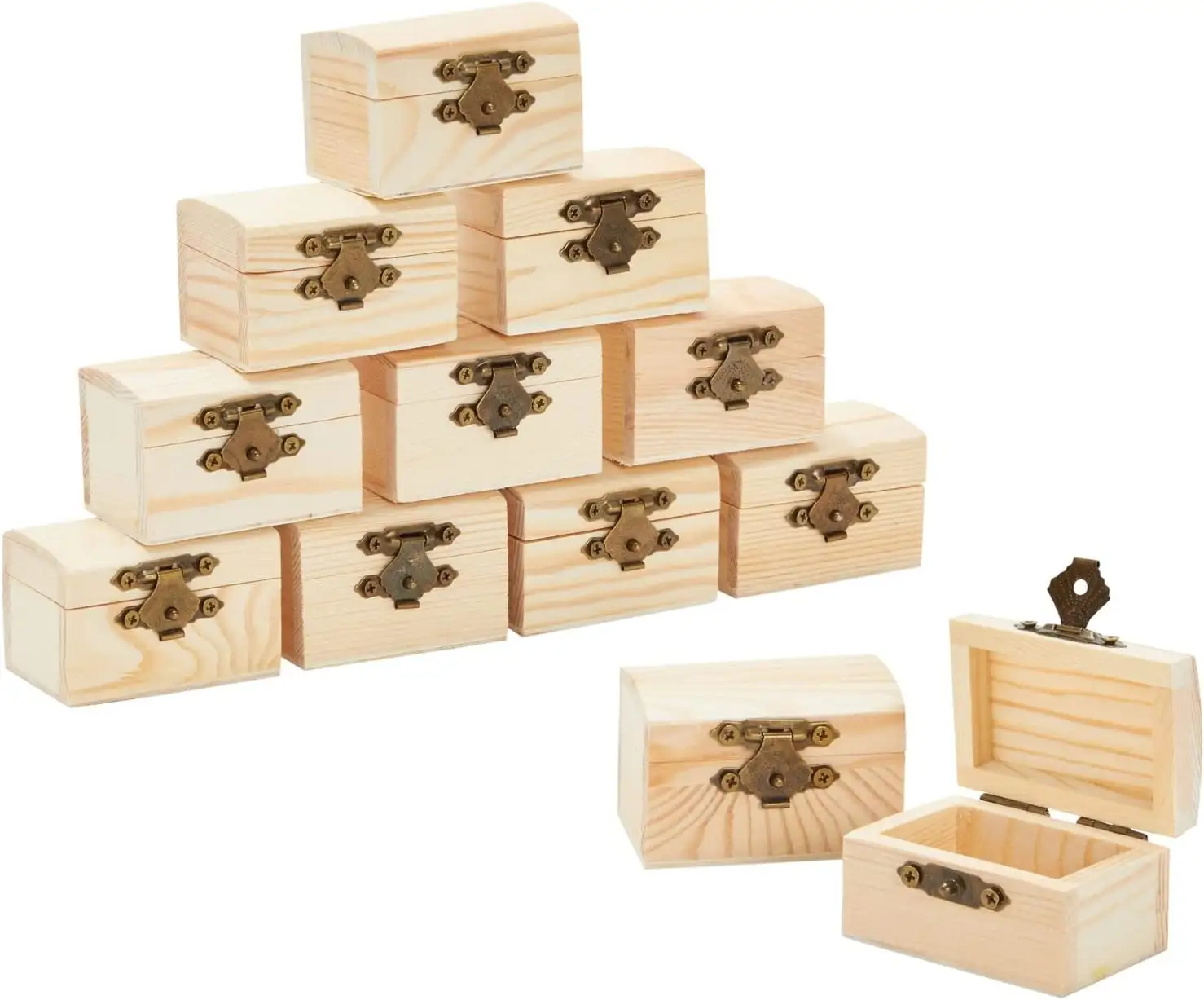 12 Pack Wooden Boxes for Crafts Small Unfinished Wood Treasure Chest wooden gift case
