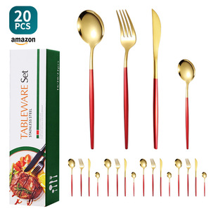 20 Pcs Stainless Steel Cutlery <b>Set</b> Gold Black Handle Tableware For <b>Dinner</b> Party Gift Box Packaging - Product Image 3