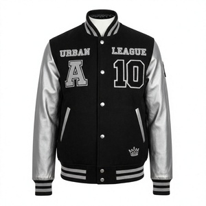 Urban League Varsity Jacket <b>Men</b> <b>Black</b> Silver PU Leather Sleeves Embroidered Letter A 10 Preppy Style Autumn Wear - Product Image 1