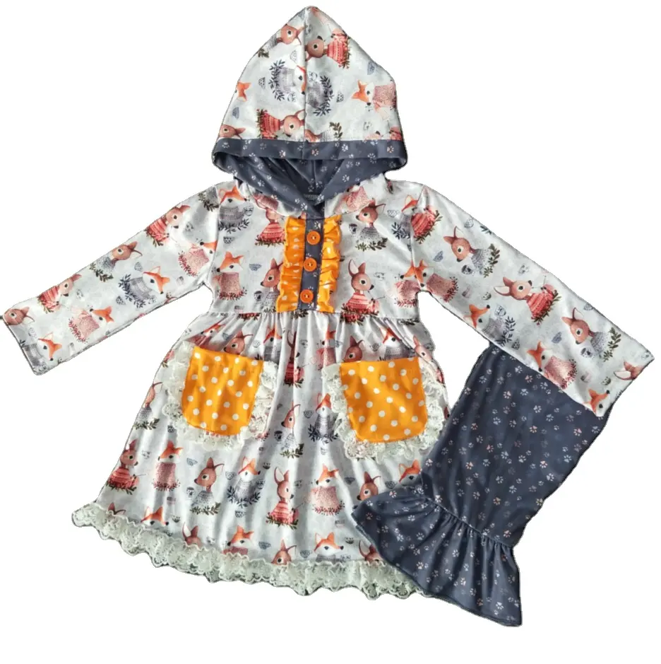 Fox print girls remake boutique clothing sets fall children outfit