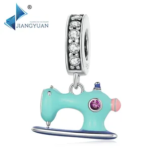 Jiang yuan Großhandel Charms Schmuck Sterling Silber Nähmaschine Charme blau Emaille Anhänger