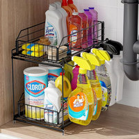 Support de rangement pour fournitures de nettoyage à 2 niveaux en métal pour salle de bain