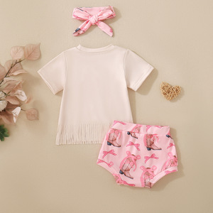 Conjunto de Ropa Western de Verano para Bebé Niña: Atuendo de Vaquera Pequeña de Papá, con Botines de Lazo, Tops con Borlas y Pantalones Cortos - Product Image 4
