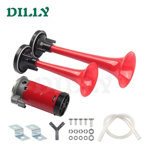 <span class=keywords><strong>Klaxon</strong></span> automobile 12V 24V, ensemble de klaxons à double tonalité (haute et basse), universel, modifié pour camion, <span class=keywords><strong>train</strong></span>, bus, bateau, en plastique rouge, avec pompe à air double tube - Product Image 3