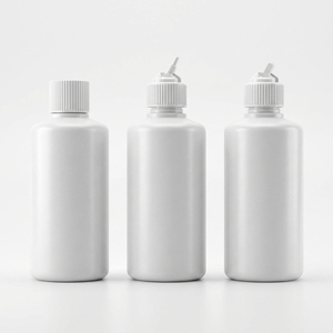Emballage personnalisé, bouteille en plastique ronde de 250 ml avec bec verseur court et rotatif pour liquide chimique, vide, en HDPE - Product Image 1
