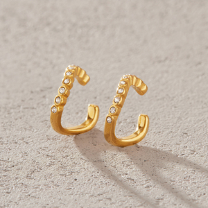 JD 18K Gold Stainless Steel Wavy Linear Ear Cuff White Crystal <strong>Clip</strong> <strong>on</strong> <strong>Earrings</strong> Hypoallergenic Dainty Quiet Luxury <strong>Women</strong> Jewelry - Product Image 5