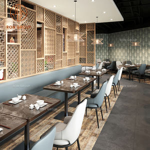 Muebles para restaurante, mesa cuadrada de madera con sofá de cuero gris claro, banco, cabina, juego de asientos para cafetería y comedor de bistró - Product Image 6