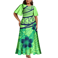 Robe longue élégante à manches évasées de conception tribale polynésienne personnalisée imprimée Samoan Puletasi vêtements pour femmes robe grande taille 2024
