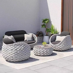 Meubles de jardin modernes Ensemble confortable de chaise de canapé en corde Coussin imperméable durable tissé à la main pour l'hôtel Villa Backyard - Product Image 3