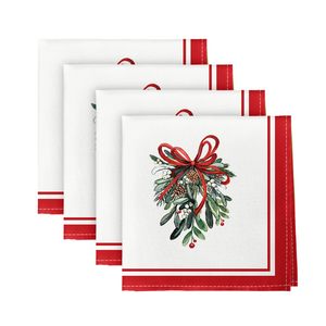Serbet Kain Natal Holly Berry Cardinal Ribbon Pine Cone untuk Dekorasi Pesta Liburan, Set 4 Serbet yang Dapat Dicuci - Product Image 1