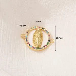 Messing 14 Karat Gold Religiöse Katholische Anhänger Charms Jesus Halskette Dreifarbige Virgen De Guadalupe Jungfrau Maria Schmuck herstellung Charms