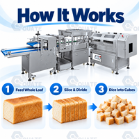 Fabricant de machine à découper les croutons pour la production de cubes de pain de mie en boulangerie commerciale avec convoyeur, machine industrielle de découpe de pain en cubes