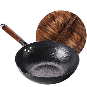 Woks et poêles <span class=keywords><strong>à</strong></span> frire traditionnels chinois <span class=keywords><strong>en</strong></span> <span class=keywords><strong>fonte</strong></span> antiadhésive avec couvercle <span class=keywords><strong>en</strong></span> verre/<span class=keywords><strong>bois</strong></span> et poignée <span class=keywords><strong>en</strong></span> <span class=keywords><strong>bois</strong></span> pour cuisinières <span class=keywords><strong>à</strong></span> gaz et <span class=keywords><strong>à</strong></span> induction - Product Image 2