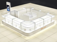 Maßgefertigte Moderne Luxuriöse Umweltfreundliche Recycelbare Glas-Edelstahl Weiße Schmuck-Vitrine Kiosk LED-Beleuchtung Einzelhandels-Display