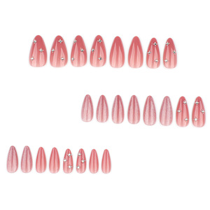 BIN <span class=keywords><strong>Faux</strong></span> <span class=keywords><strong>Ongles</strong></span> Portables Nude Effet Œil de Chat, Forme Amande Courte, Strass Scintillants, Embouts d'Art Ongulaire Transfrontaliers, Marque Nationale - Product Image 2
