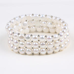 Zhuji 6-8mm Natural <b>Freshwater</b> <b>Pearl</b> <b>Bracelet</b> White Handpiece Bread Bead Three-Layer <b>Bracelet</b> Elegant <b>Pearl</b> Bangle - Product Image 1