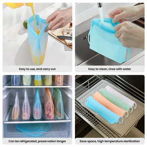 Customized Design 100% Platinum Food Grade Reusable Square Lightweight Sealable Silicone Storage Freezer <b>Bags</b> with Zipper - Product Image 6