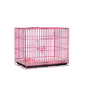 Venta al por mayor plegable perro jaula de metal para mascotas jaula de una sola puerta mascota alambre jaula de transporte con tragaluz opcional