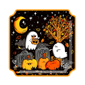 DAMAI Customized Halloween Theme Party Supplies Disposable Little Ghost Shape Paper Plate Napkin Cup Tableware Set - Product Image 4