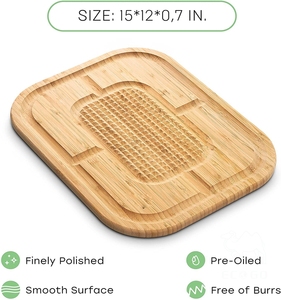 Tabla de cortar tallada en bambú con ranura de goteo, tabla de cortar esencial para carne - Product Image 3