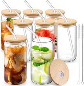 Gobelet isotherme transparent givré en forme de canette de bière, résistant à la chaleur, avec couvercle en bambou, pour sublimation UV, 12oz/16oz/20oz, stock USA - Product Image 1