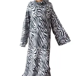Luxurious Adult Comfy Throw Rotary zebra printing polar fleece blanket with sleeves one size for all unisex snuggie