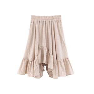 Minifalda de Gasa con Volantes Irregulares Runqi, Color Beige, Talla Grande, Diseño de Empalme de Color Sólido, Cintura Natural - Product Image 1