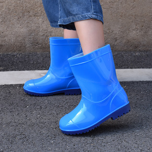 Yilong Yang Family Generals Bottes de pluie pour enfants, en PVC, antidérapantes, pour garçons et filles de 4 à 12 ans, bleu et blanc - Product Image 2
