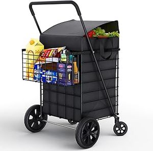 Chariot de courses pliable, capacité 100L, structure métallique robuste, 4 roues avec freins, 1 poignée, pour courses, linge, rangement, jardinage - Product Image 2