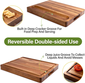 Tabla de Cortar de Madera de Acacia Gruesa de 16x12 Pulgadas con Ranura para Jugos, Compartimento de Clasificación, Tabla de Charcutería, Queso y Carnicería - Product Image 3
