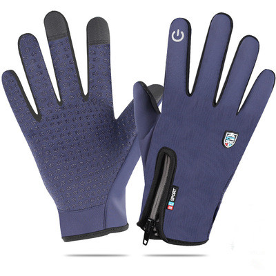 Уличные синие водонепроницаемые ветрозащитные зимние перчатки из плотного флиса для сенсорного экрана с полными пальцами